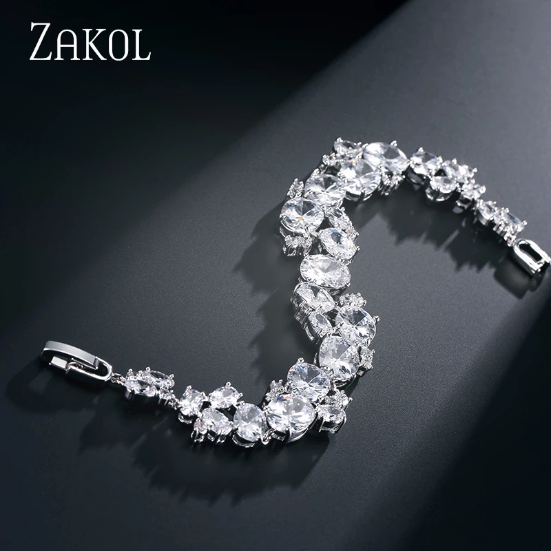 ZAKOL роскошные овальные кубические циркониевые браслеты белого цвета свадебные