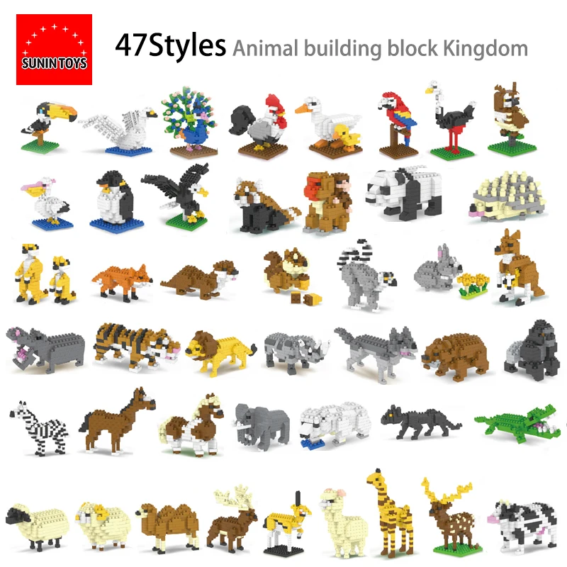48 styles Animal series micro-particle blocks mini building block bricks puzzle toys kids gift toy for child