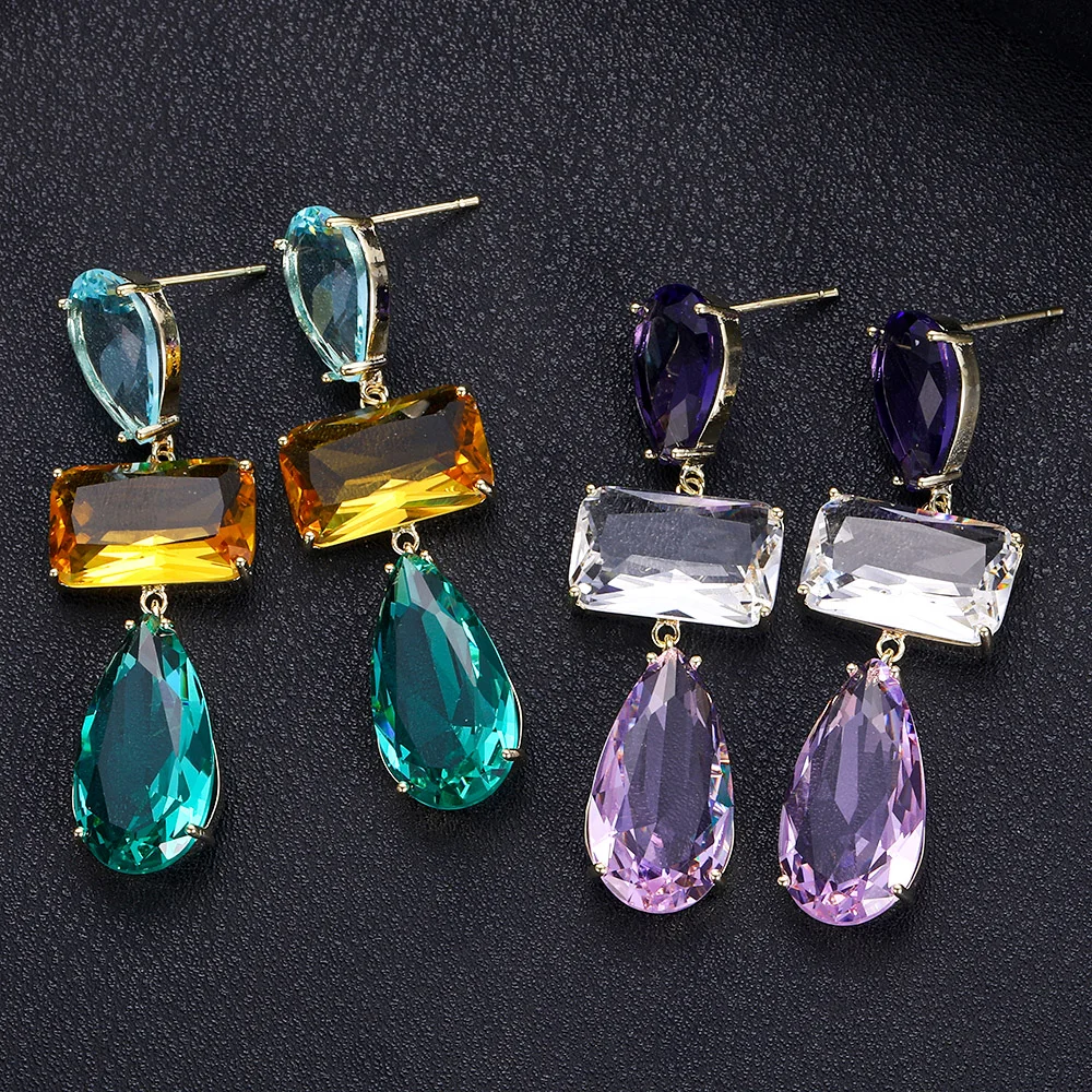 Jankelly Разноцветные серьги кольца в форме капли с фианитом|Ювелирные наборы| |