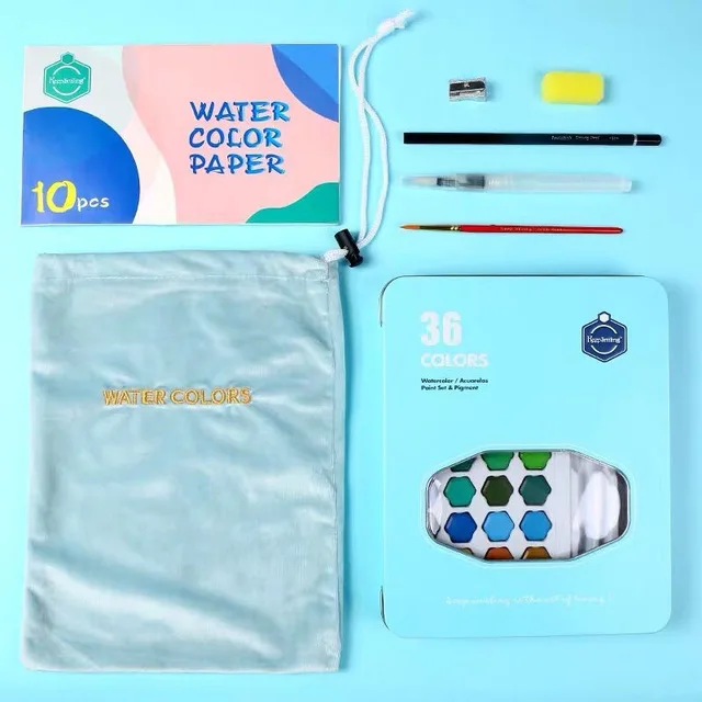 36 Color Blue Акварель набор краски 36 цветных акварельных картина Зимние ботильоны с ручной росписью переносная живопись комплект железная коробка для хранения товары для рукоделия - Цвет: 36 Color Blue