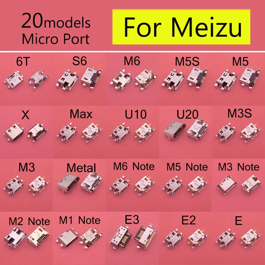 

2pcs Micro USB Jack For Meizu 6T S6 M1 M2 M3 M3S M5 M5S M6 Note U10 U20 E E2 E3 Max X Charging Port Connector Socket Plug