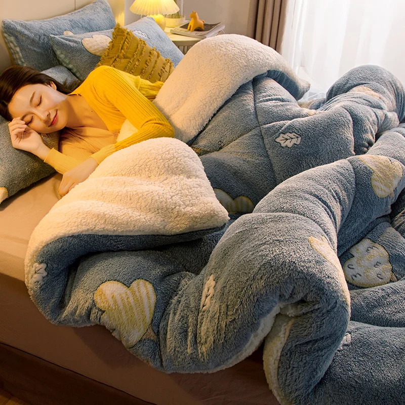 

Cashmere Quilt Winter Thick Quilt To Keep Warm, Pure Cotton Double-sided Fleece Soft Large Blanket Quilt Super Warm Quilt