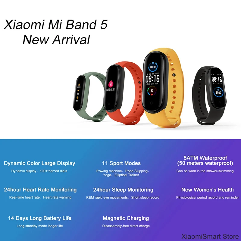 Фитнес браслет Xiaomi Mi Band 5 фитнес с пульсометром и Пульсометром|Смарт-браслеты| |