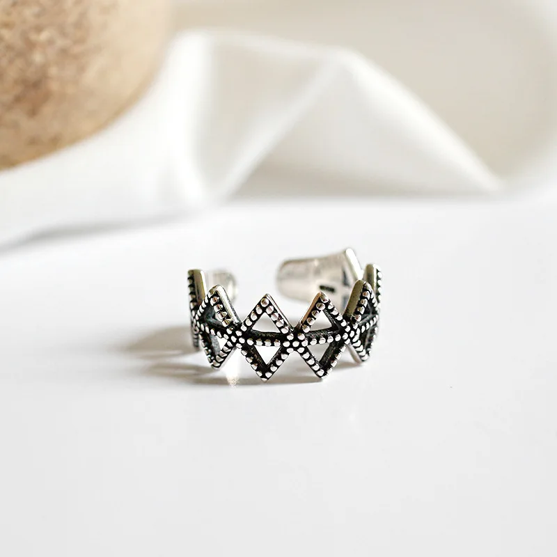 HUANZHI 2020 Simple Chain Twine Irregular Geometric Rings Vintage Thai sSilver Open Adjustable Ring for Women Men Jewelry | Украшения и