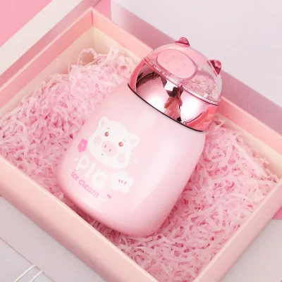 A Pig 300ml Boxi Милая термобутылка из нержавеющей стали для девочек, портативная объемная кружка с блестками из мультфильма с веревкой, открытый спортивный термос, кружка 300 мл - Color: A Pig 300ml