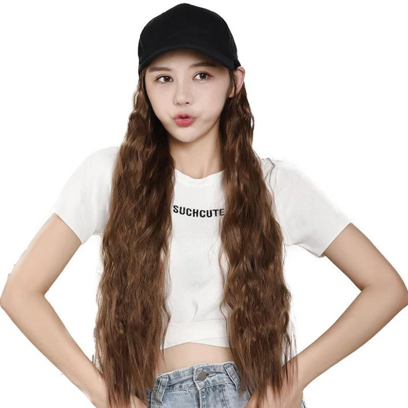 LA Женщины Длинные вьющиеся синтетические волосы с шляпой большой волны