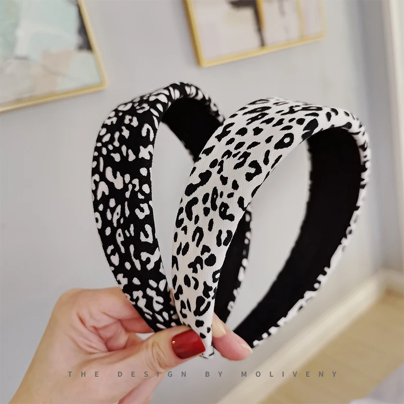 Простая зимняя широкополая повязка для волос с леопардовым принтом женская