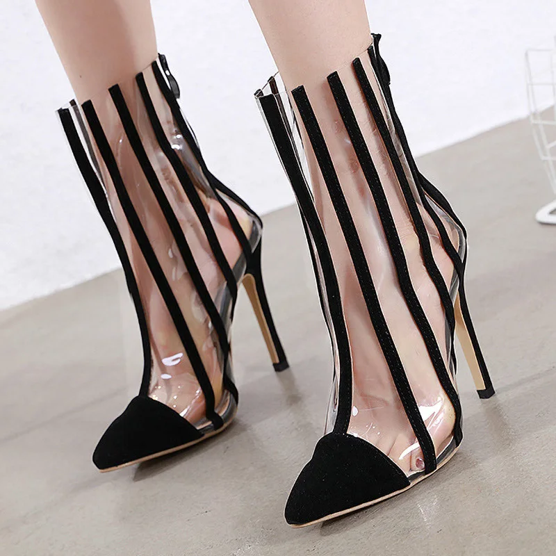 Женские босоножки туфли лодочки на высоком каблуке из прозрачного ПВХ