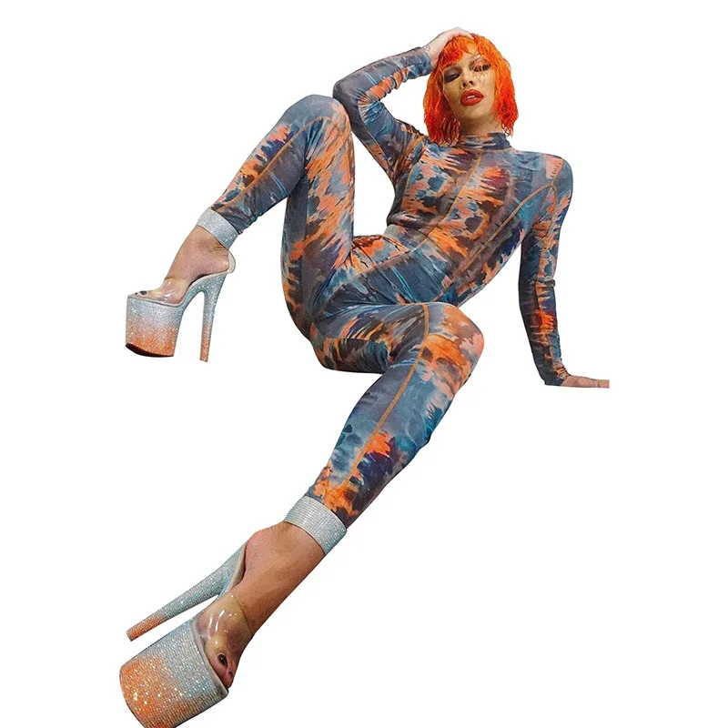 

Tie Dye Printed Patchwork Fitness Long Jumpsuits Fashion Autumn 2020 Sporty Active Wear Rompers Womens Jumpsuit Bodycon