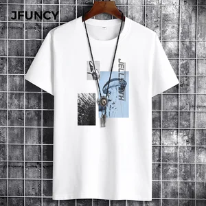 JFUNCY 2021 Summer Man Oversized T-Shirt Cotton Fashion Letter Printed Tshirts Loose Breathable Short-Sleeved Men T-Shirt Top