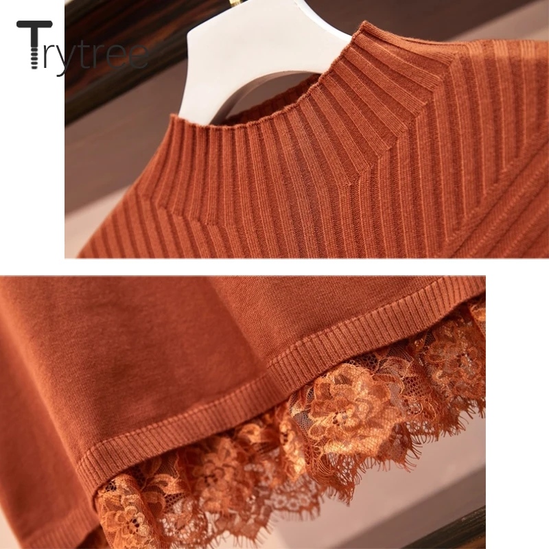 Осенне зимнее повседневное женское платье Trytree 2020 вязаное однотонное модное