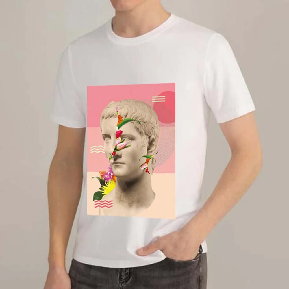 

T-shirt Men's Clothing Casual Retro Color Sculpture Fun Fashion Street Art Printing Pattern Series T-shirt O-neck Polyester Top