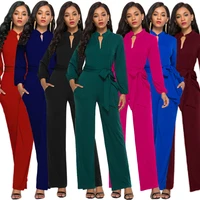 european and american sexy stretch womens fashion solid color wide leg jumpsuit