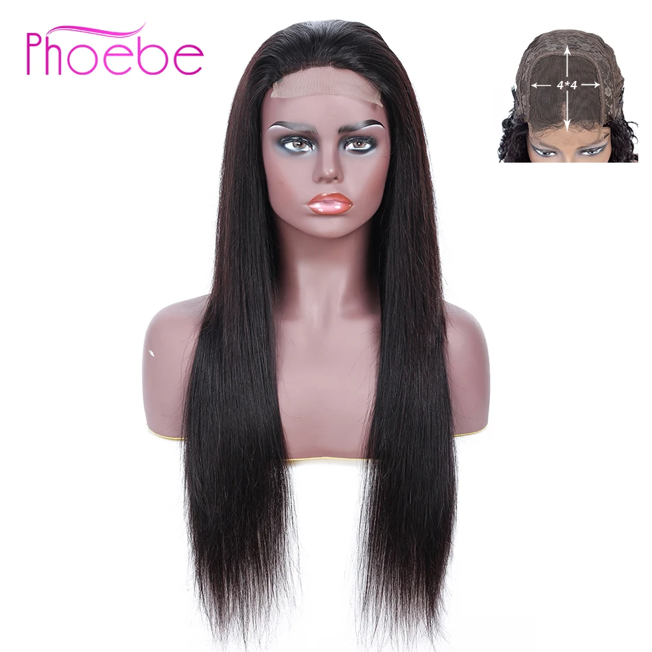 Phoebe 4*4 человеческие волосы парики на шнурках для черных женщин прямые