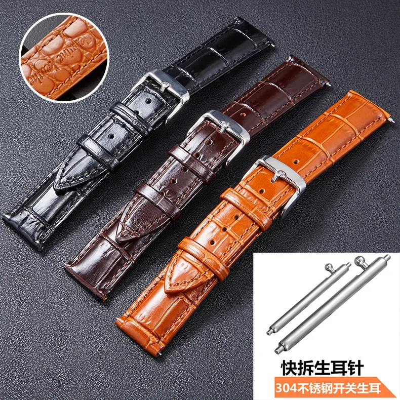 

Bright Leather Watch With Double-Sided First Layer Leather Strap Pin Buckle Quick Release Wwitch Ears Watch Accessories