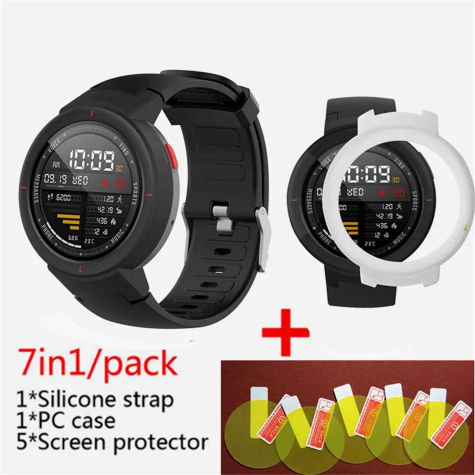 Black 2 7 в 1 для Huami Amazfit Verge ремешок силиконовые умные часы полоса+ verge рамка чехлы крышка оболочка+ amazfit Verge Защитная пленка для экрана - Цвет: Black 2