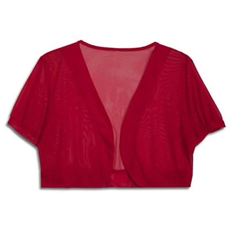 

2021 Women Short Sleeve Crop Jacket Chiffon Bolero Shrug Solid Open Stitch Slim Ladies Coats Outerwear jaqueta cropped feminina