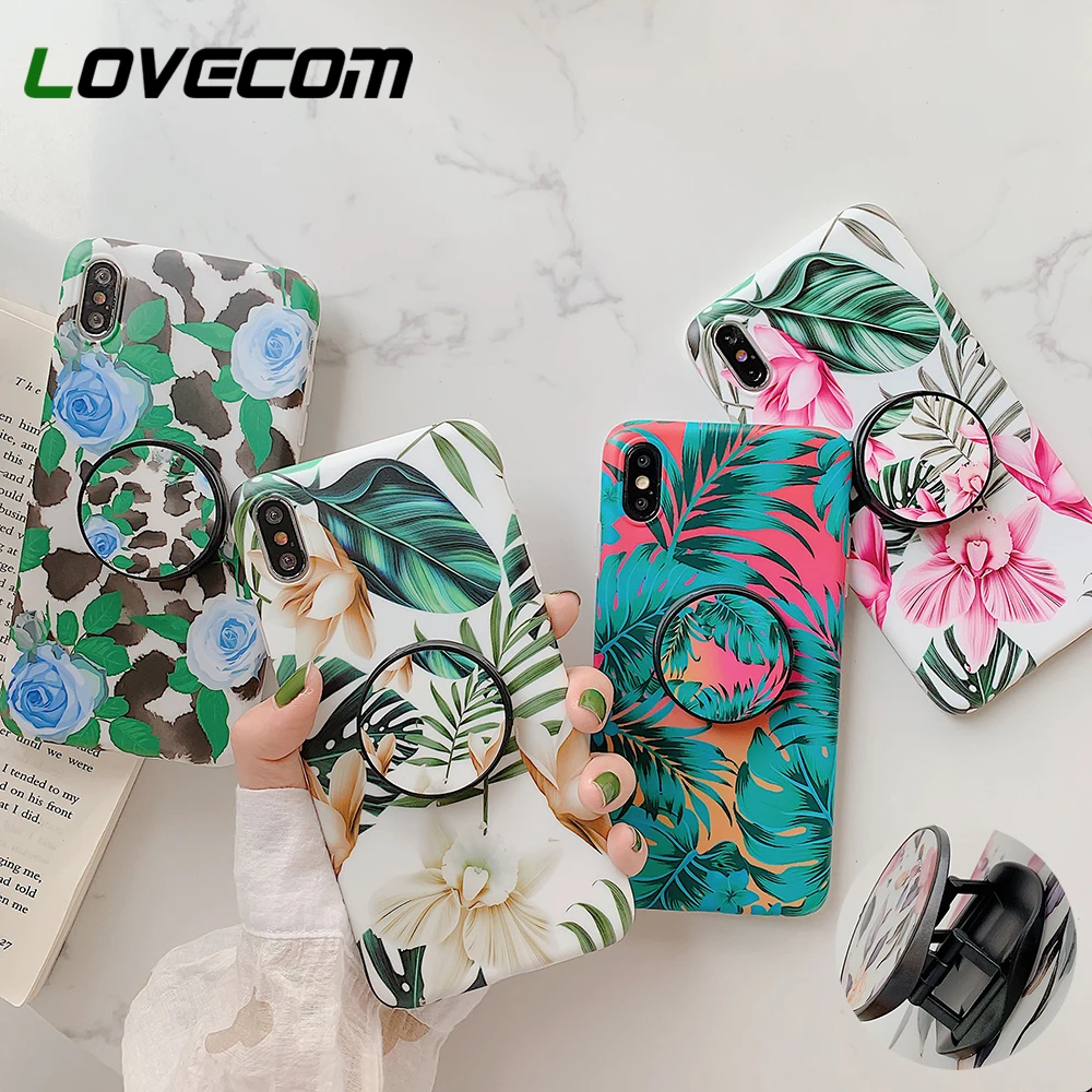 LOVECOM Ретро цветок лист стрейч держатель чехол для телефона для iPhone 11 Pro Max XR XS Max 7 8 6 Plus чехол мягкий IMD Телефон задняя крышка