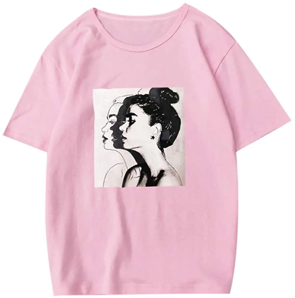 

Woman Spring Girls Print Short Sleeve O Neck Cotton Spandex Women Top Slim Fit Soft T Shirt