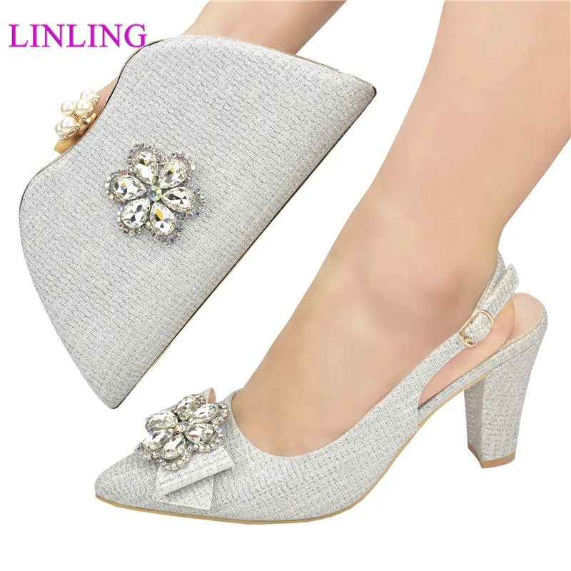 

Latest Design Women Italian African Party Pumps Shoes and Bag Set Decorated with Rhinestone Women Shoe and Bag for Nigeria Party