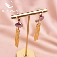xlentag natural purple baroque pearls drop gold tassel earrings for engagement girls women boho wedding luxury jewellery ge0925