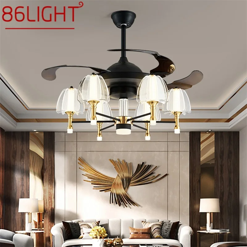 

86LIGHT Fan Ceiling Lamp With Remote Control Invisible Fan Blade LED Fixtures Home Decorative For Living Room Bedroom Restaurant