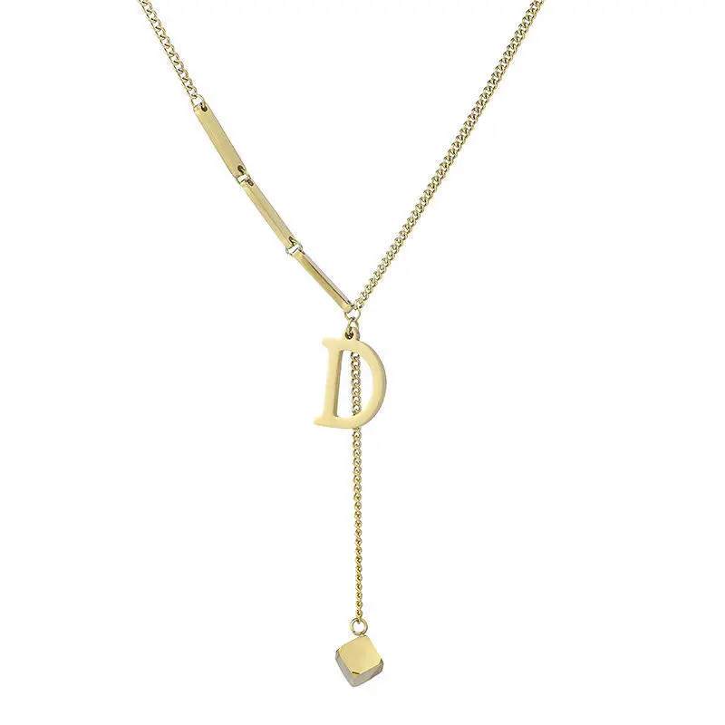 

Titanium Steel Colorfast Necklace Design Sweater Chain Women's New Fashion Net Red Letter D Short Pendant Clavicle Chain Jewelry