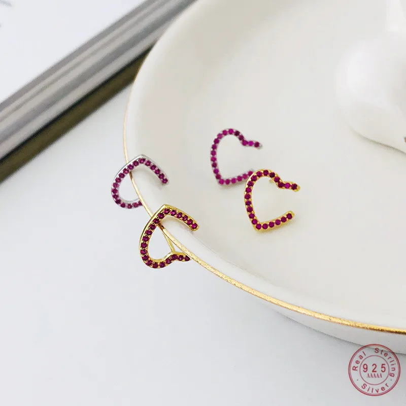 Женские серьги из серебра 925 пробы с красным кристаллом и паве|Серьги-гвоздики| |