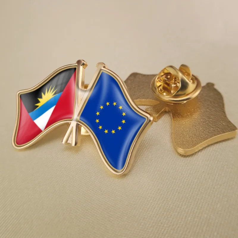 European Union and Antigua Barbuda Crossed Double Friendship Flags Brooch Badges Lapel Pins | Украшения и аксессуары