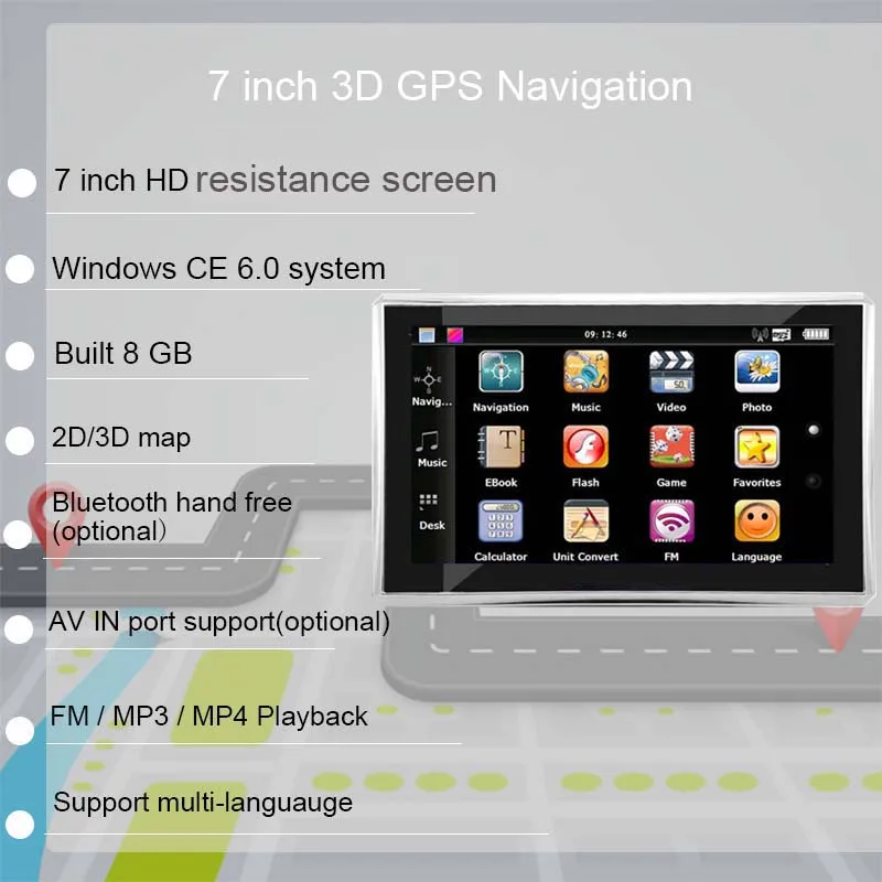 Автомобильный GPS навигатор 7 дюймов 800*480 Bluetooth AVIN MTK win CE 6 0 800 МГц FM DDR3 128 м 8 ГБ CE6.0|vehicle