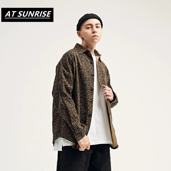 Мужские рубашки с леопардовым принтом модные топы в стиле Харадзюку уличная