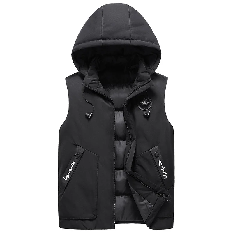 #3606 теплые мужские жилеты с капюшоном облегающий жилет шапка съемный зимний для