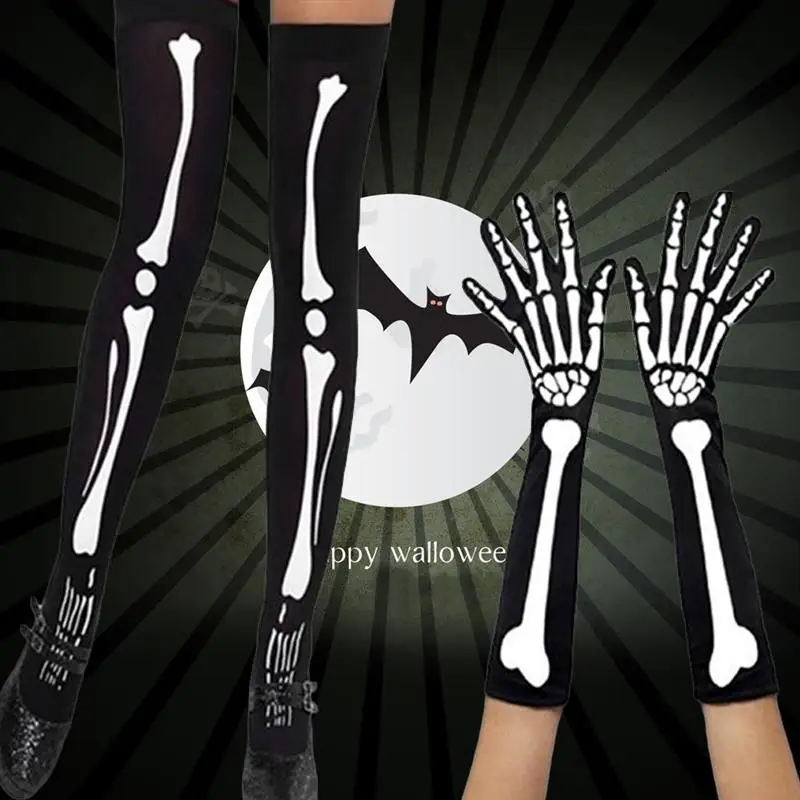 2 Pair Bone Socks Gloves Horror Party for Carnival Cosplay Dancing | Дом и сад