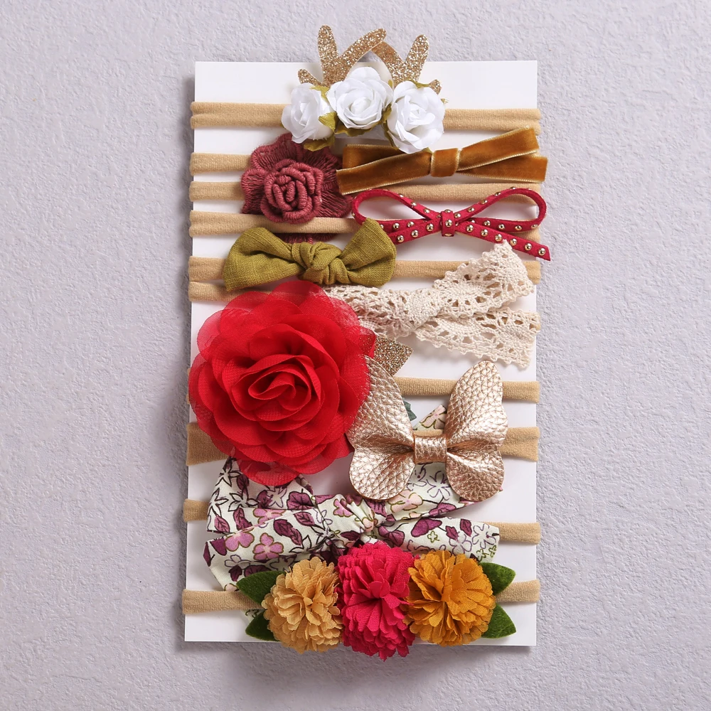 Conjunto de diademas el&aacute;sticas para beb&eacute; y ni&ntilde;a, accesorios para el cabello para beb&eacute;, diademas de punto con lazo, 8/10 Uds.-4