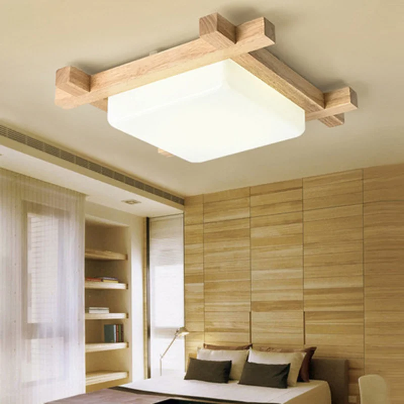 Скандинавские светодиодные деревянные потолочные светильники квадратной формы