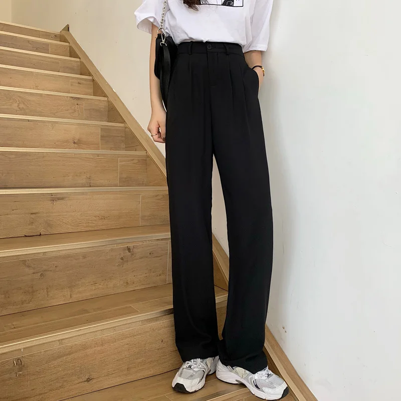 high waist pants Vertical Straight Pants Loose Women's Spring and Autumn Work Clothes Wide Leg Are Thin | Женская одежда