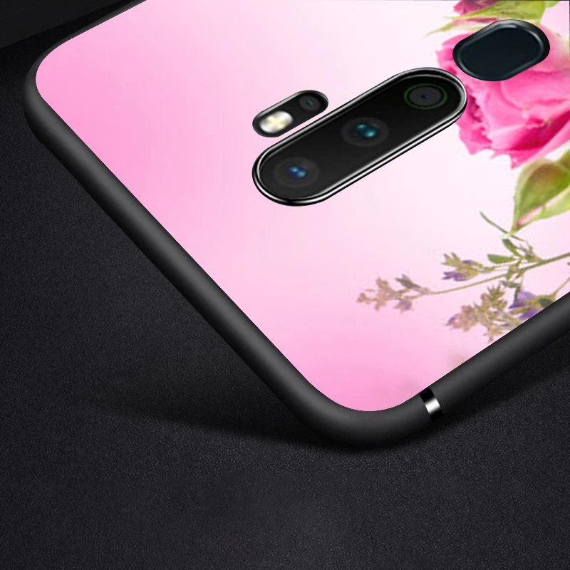 Black TPU Soft Cover Beauty Floral Rose for OPPO A9 2020 Reno 10X ZOOM ACE 4 3 2 Z F Pro 4G 5G Phone Case