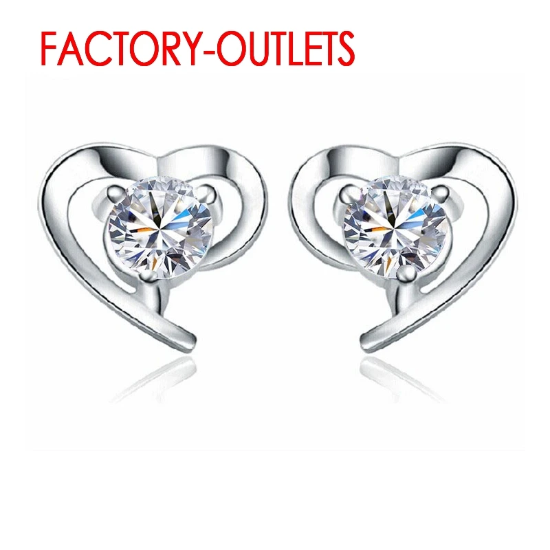 Женские серьги гвоздики в форме сердца из серебра 925 пробы|Серьги-гвоздики| |