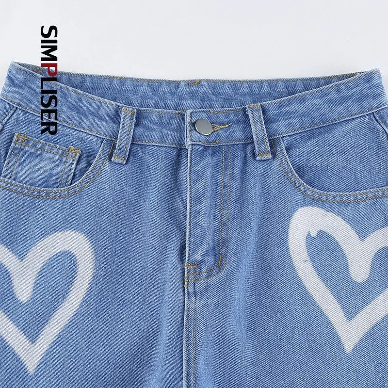 

Heart Printed Women Denim Jeans Pants Black Brown Blue High Street Long Trousers Femme Pantalon High Waist Ladies Jeans Mujer