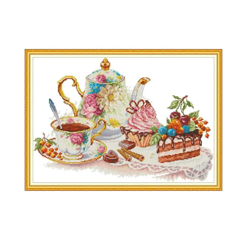 

Joy Sunday Afternoon Tea 6 Counted Cross Stitch Kits for Embroidery Kit 11 14CT Printed Canvas DIY Crafts Needlework DMC Threads
