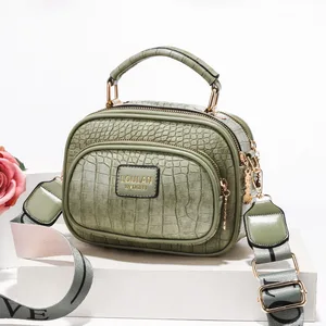 wide shoulder women bags alligator pattern small square bag simple soft leather shoulder bags pu leather bags solid handbags free global shipping