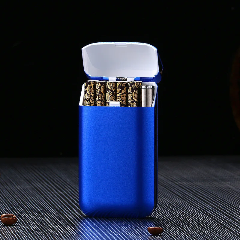 Креативный портсигар и зажигалки перезаряжаемый без газа USB ветрозащитный негорящий Электрический сигары электронная зарядка зажигалка - Цвет: blue