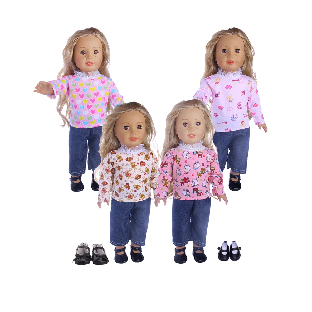 Футболка и штаны LUCKDOLL с принтом подходит для 18-дюймовых американских кукол 43 см