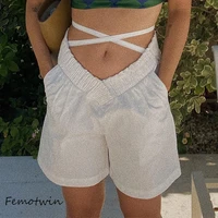 femotwin loose women shorts summer casual cotton linen shorts plus size low waist short fashion rope girl streetwear short pants