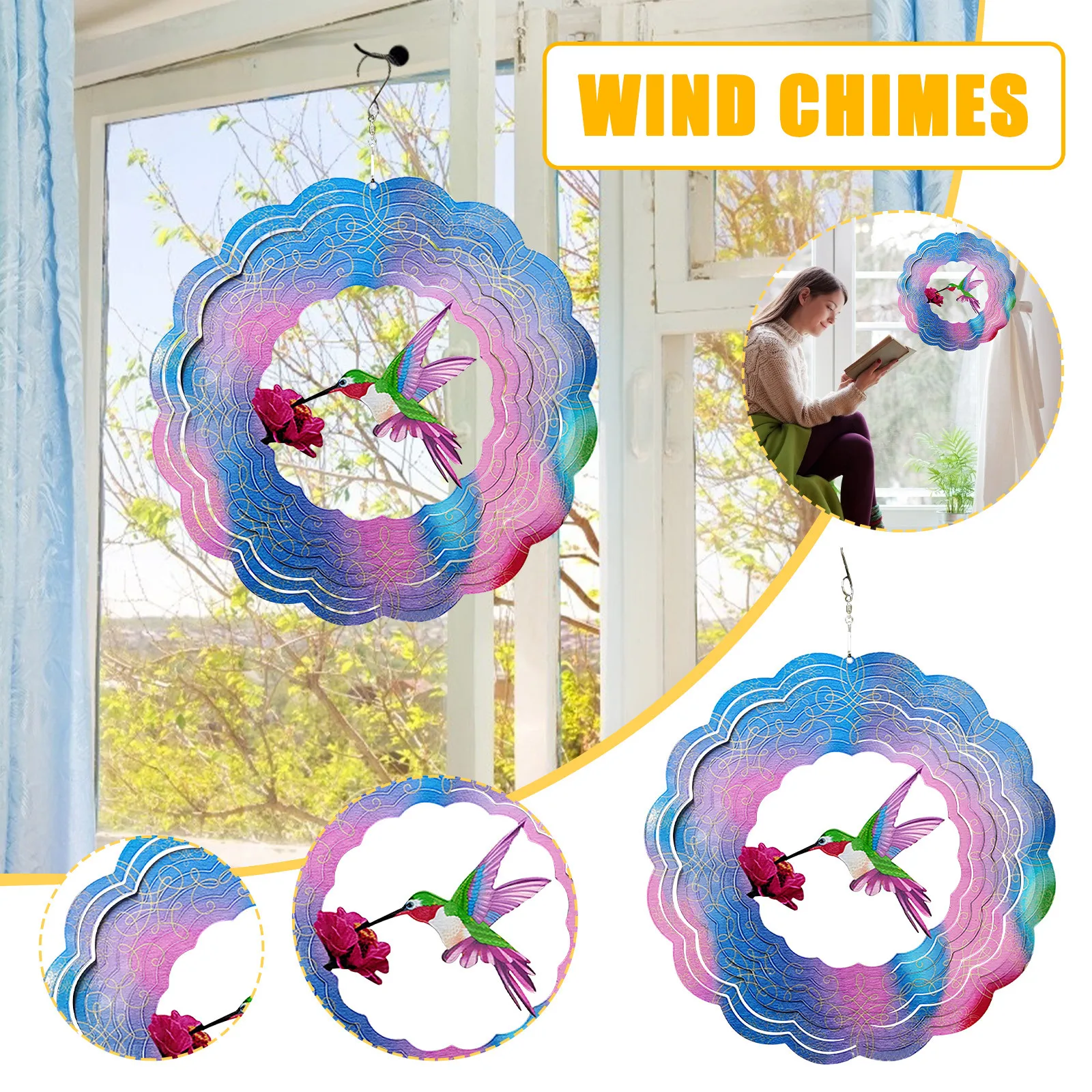 

1/2PCS Wind Spinner Handicraft 3D Rotating Wind Chimes Metal Hanging Post Garden Yard Home Decor Stainless Parents Gifts
