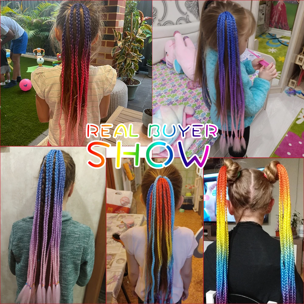 

Synthetic Braiding 24Inch 12Roots Ponytail Hairpiece With Rubber Band Hair Ring Braided Chignon Hair Ponytail Hair