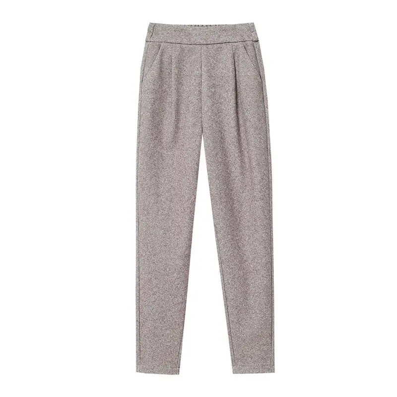 

2021 Autumn Winter Solid Color Woolen Trousers Women Ankle-length Office Lady High Waist Harem Pants Female Plus Size 4XL Y371
