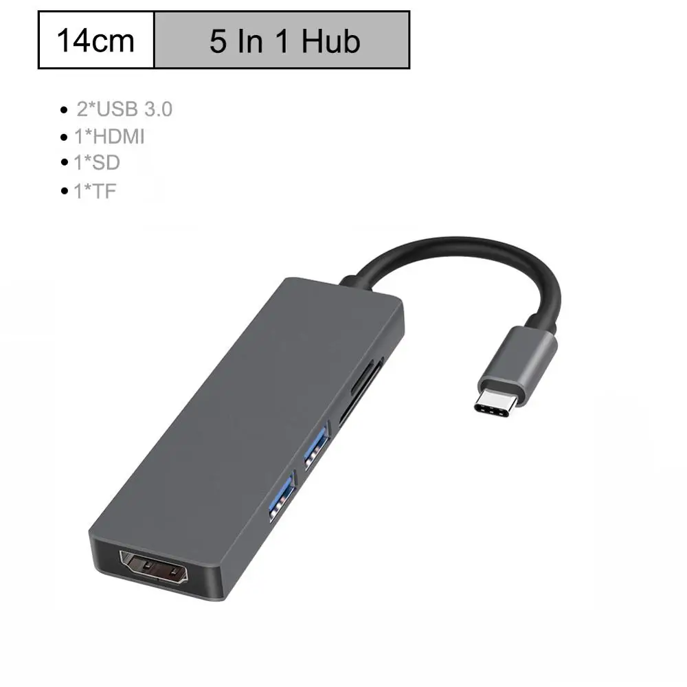 Usb хаб Тип C на HDMI 5 в 1 адаптер с 2 Порты и разъёмы USB 3 0 SD/TF для ноутбуков Выход MacBook Pro