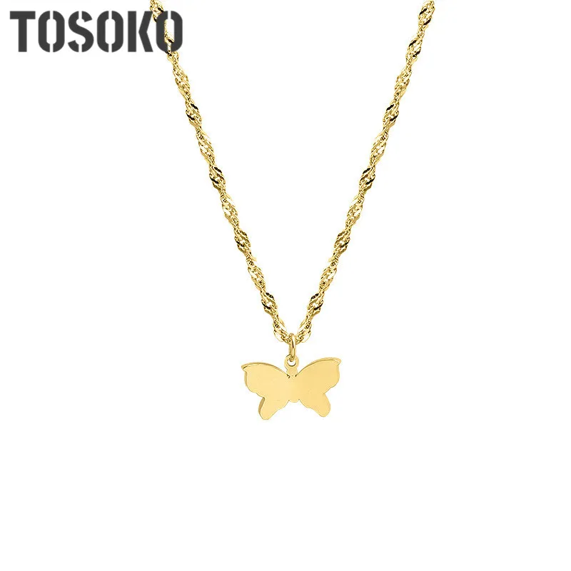 

TOSOKO Stainless Steel Jewelry Bow Tie Titanium Steel Necklace Women's Sweet Clavicle Chain BSP736