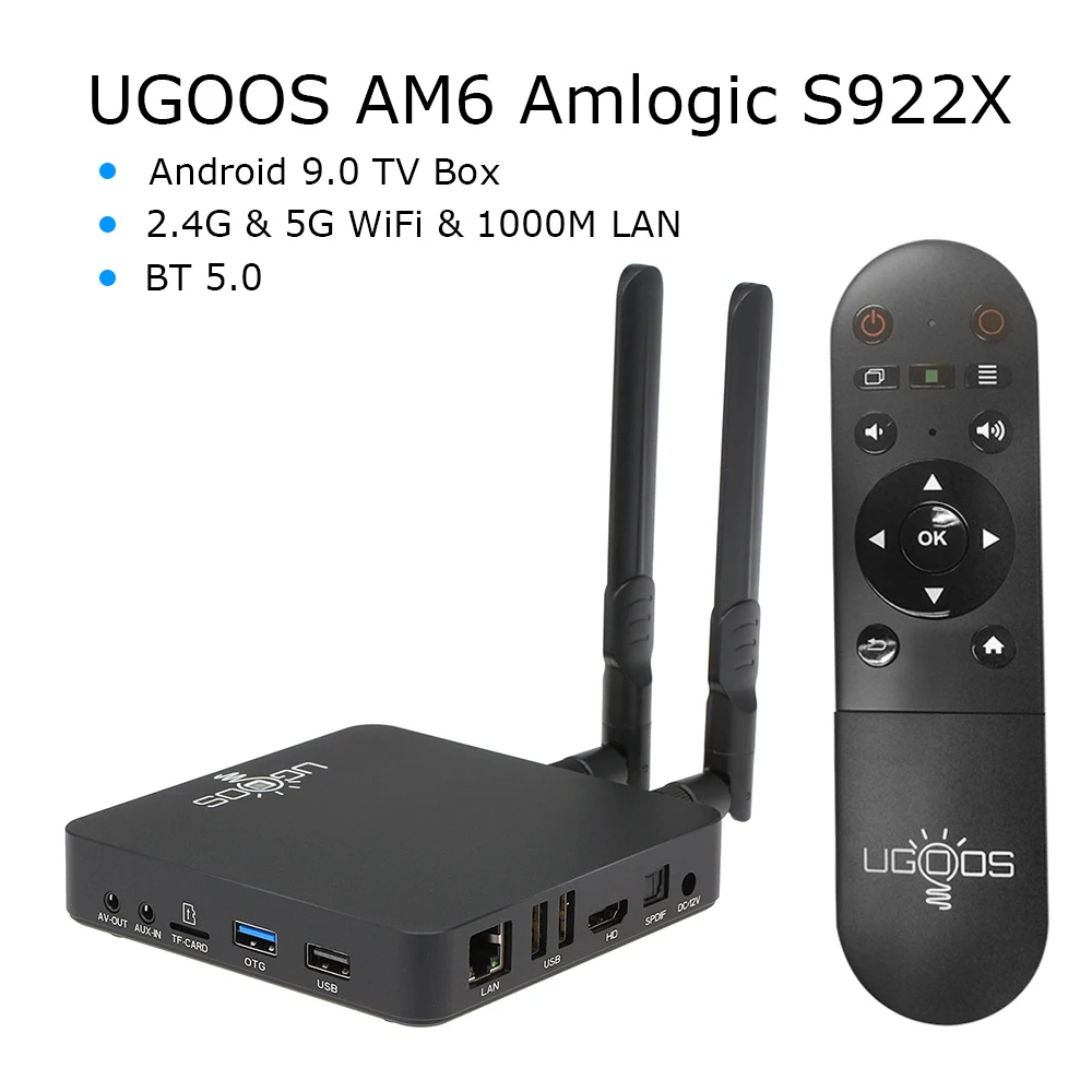 Приставка Смарт ТВ UGOOS AM6 AM3 Android 9 0 Amlogic S922X 2 ГБ/16 ГБ 4 ГБ/32 4G 5G Wi Fi 1000M LAN DLNA BT 5 4K HD